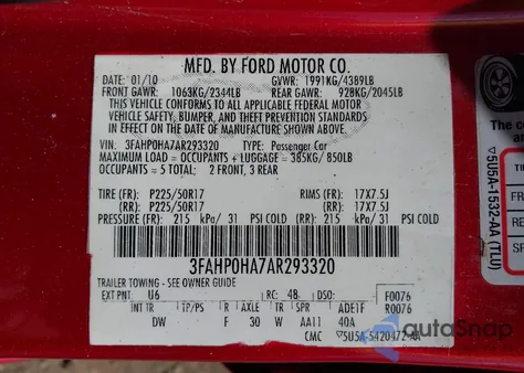 2010 Ford Fusion Se z USA, uszkodzony, nr VIN 3FAHP0HA7AR293320
